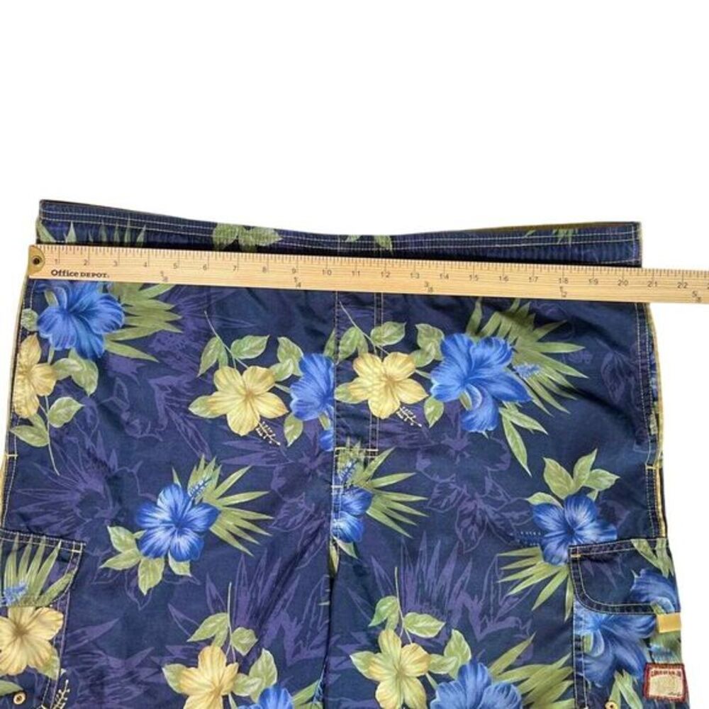 Caribbean Joe Floral Swim shorts Sz L Navy Blue with Blue and Tan flowers. - Picture 7 of 12